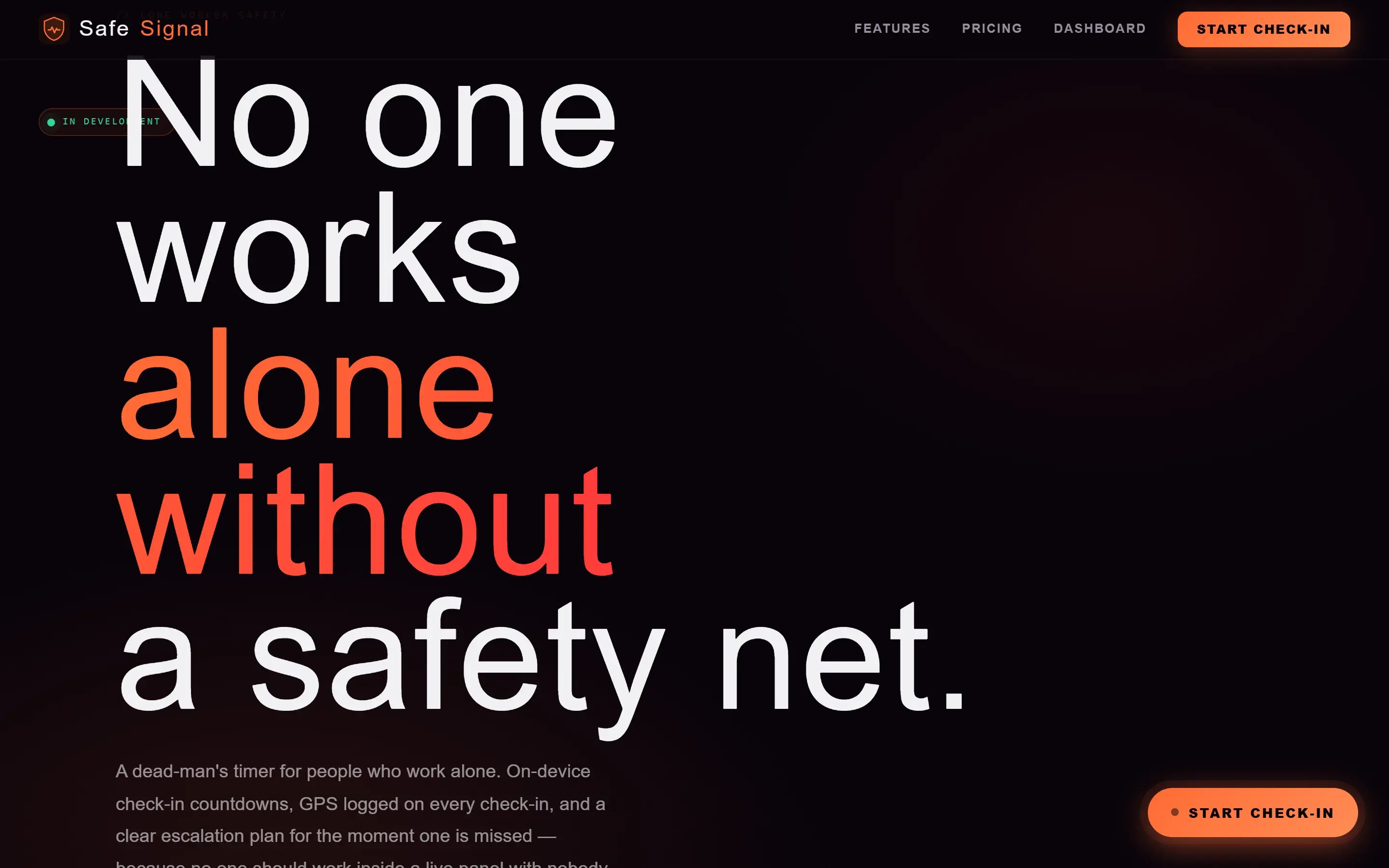 SafeSignal landing page showing live location sharing and accident detection.